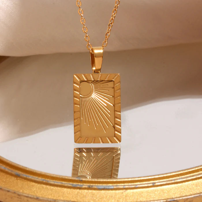 Carved Sun 18K Gold Plated Necklaces